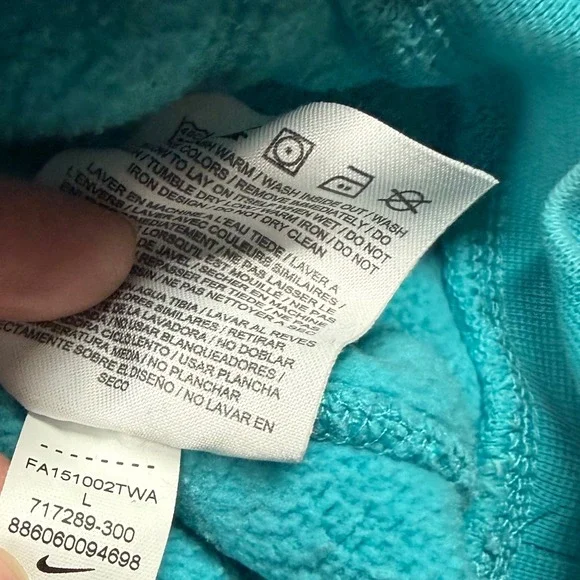 Nike Turquoise Blue Mens Fleece Graphic Pullover Hoodie Sweatshirt Mens L Cotton - Picture 4 of 9